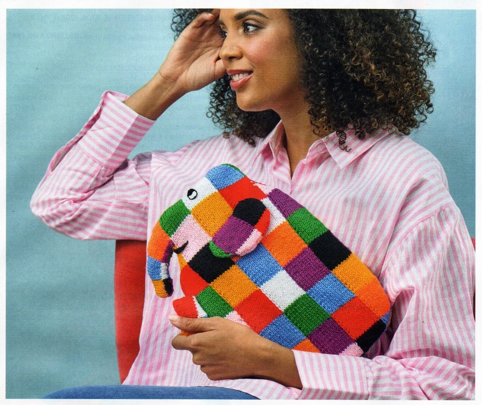 ~ Pull-Out Knitting Pattern For Cute Patchwork Elephant Hot Water Bottle Cover~ - Image 4 of 4