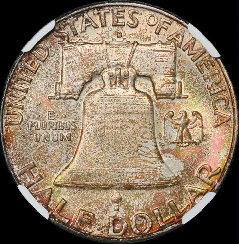 1957 D Franklin Half NGC MS66+ FBL Beautiful Rainbow Toning