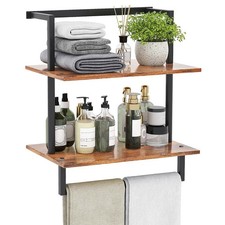 Wall Mounted Towel Rack for Bathroom, Bath Storage Holder 3-Tier Steel Wood T...