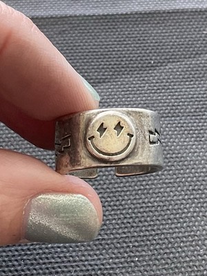 925 Sterling Silber Ring lächelndes Gesicht Beleuchtung Bolzen Sterne Gr. 7 Nachlass Schmuck