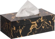 Black and Gold Marble Tissue Box Cover, Modern Tissue Box Holder with Lock fo...
