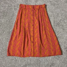 FRNCH Paris Skirt Womens Medium Orange Pink Abstract Button Front Midi Boho