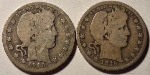 1915-D & 1916-D Barber Silver Quarter (2 Coins)