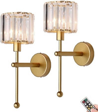 Rechargeable Gold Glass Crystal Wall Sconces with Remote - Set of 2