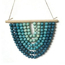 Wooden Beaded Garland Hanging Decoration, Small Boho Wall Decor, Handcrafted ...