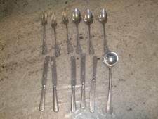 LOT OF 12 VINTAGE ALUMINUM GERMANY MINI DOLL SILVERWARE 5" T100 