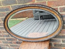 Vintage Oval Wall Bevelled Mirror Carved Wooden Frame Original Glass 77x49cm