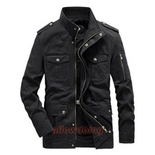 Men 100 Cotton Coat Casual Jacket Loose Stand-up Collar Multi-pocket Breathable