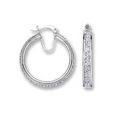 Silver Hoop Earrings Creole Sterling Silver Hoops 28mm Rhodium Plated