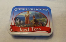 Celestial Seasonings Iced Teas Tin , Blue with pastoral design