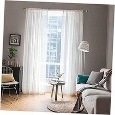 Window Sheer Curtains for Bedroom Living Solid 38"W x 63"L Pack of 2 White
