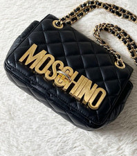 Borsa a tracolla MOSCHINO trapuntata con catena in pelle nera e logo oro a tr...