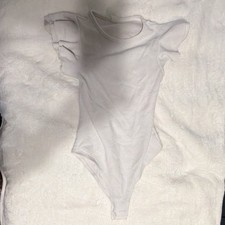 White Ruffle Sleeve Bodysuit One Piece Women's Solid Size XS