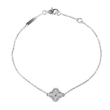 Van Cleef Arpels Sweet Alhambra 18k White Gold Pave Diamond Bracelet 7"