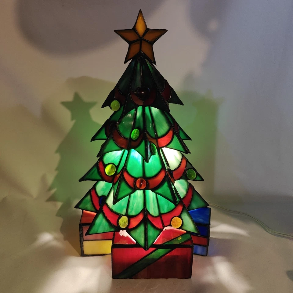 Vitral Árbol de Navidad Grande 16" Alto Funciona Vacaciones Decoraciones Vintage Foto 2 de 4