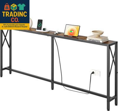 70 in Skinny Sofa Table behind Couch, Console Table with Oulets & USB Ports for