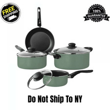 Mainstays 7-Piece Pots and Pans Cookware Set Nonstick Kitchen Pots Pans Green