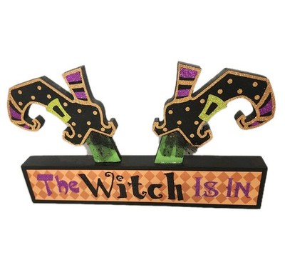 Witch is in Halloween Wooden Wood Block Sign Shoes Feet Kitchen Home Decor 