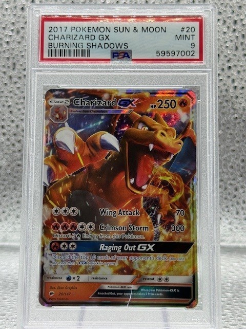 2017 Pokémon Sun & Moon Burning Shadows Charizard GX #20 PSA 9 MINT Graded Holo