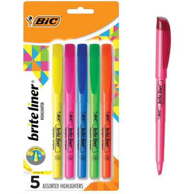 BIC Brite Liner Highlighters, Chisel Tip, 5-Count Pack, Assorted Colors