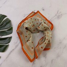 Vintage 70s Made in Italy Womens Square Scarf Orange Gray Floral Striped Light