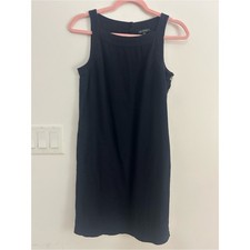 For Cynthia Womens XS Navy Linen Blend Sleeveless Shift Dress Side Buttons