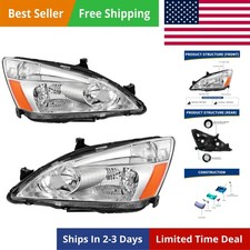 Headlight Assembly Compatible With 03 04 05 06 07 Accord Headlamp Replacement...