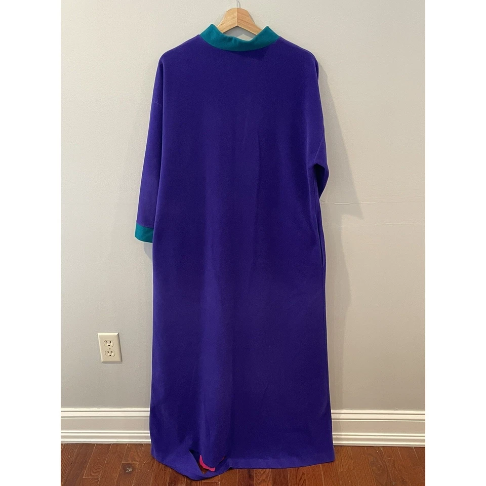 Vintage 80s Vanity Fair Velour Robe House Coat Blue Green Pink Zip Up Sz Medium - Image 4 of 4