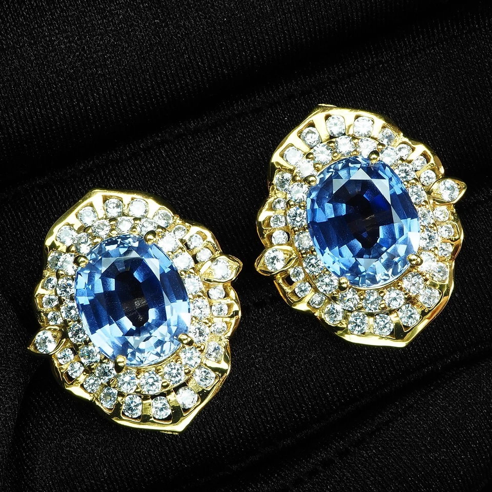 Orecchini in argento sterling 925 oro 24 carati graziosi zaffiro blu... - Immagine 2 di 4