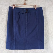 Lauren Ralph Lauren Navy Blue Belted Cotton Stretch Pencil Skirt Sz 10
