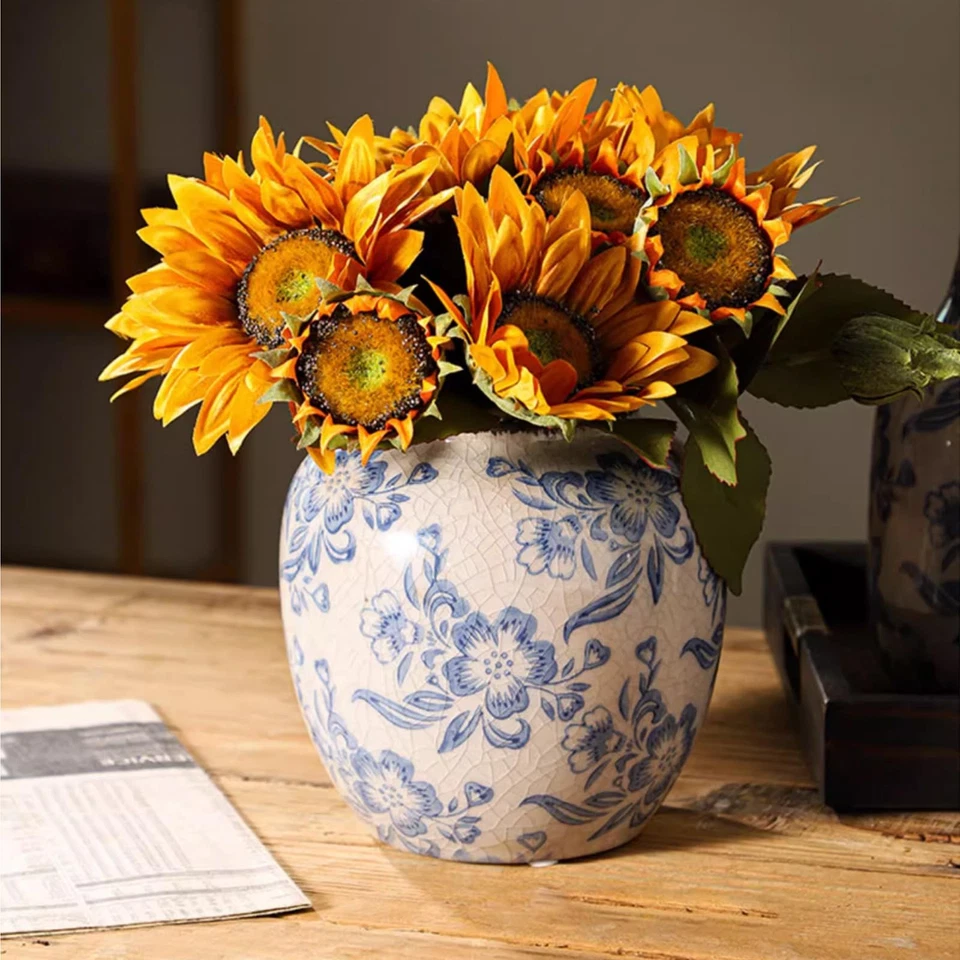 Синие и белые вазы, керамические вазы для домашнего декора, фермерский дом цветочная ваза, черный... - Изображение 2 из 4