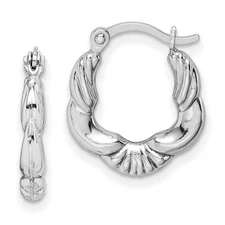 Sterling Silver Rhodium Plated Hollow Scalloped Hoop Earrings Jewerly