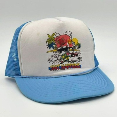 Vtg Miller Light Trucker Hat Graphic It Happens Beer Truck Mesh Foam Snap Back
