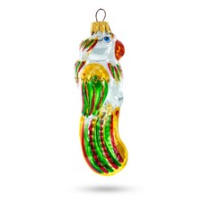 Rainbow-Tailed Parrot Glass Ornament