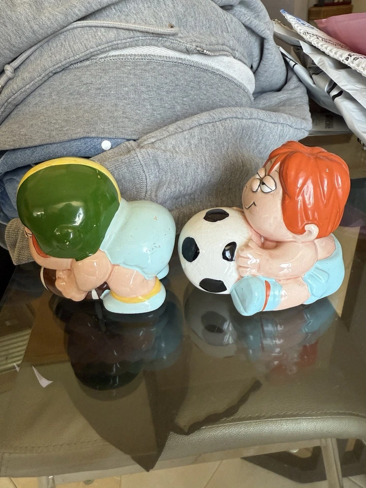 Vintage Marvin 1983 Ceramic Enesco Figurines Tom Armstrong Soccer Football - Image 2 of 4