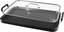 Vayepro 2-Burner Griddle Pan with Glass Lid - Nonstick Stovetop Griddle for Gas