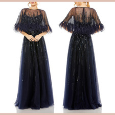 NWT MAC DUGGAL [ 14 ] 42098 Embellished A Line Gown Feather Detail Cape S2188