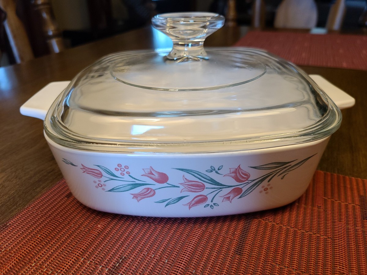 Corning Ware Rosemarie Pink Tulips Casserole A-1-B 1L W/ Glass Lid
