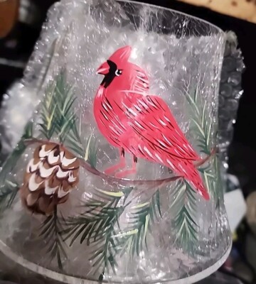 Fifth Avenue Crystal LTD Cardinal 10'' Lamp Hand Painted Crackle Glass W Tealight
