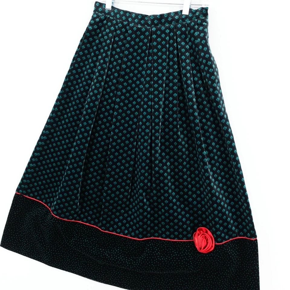 VTG Susan Bristol Velvet Long Skirt 8 Black Green Print Floral Cottagecore Goth - Image 2 of 4