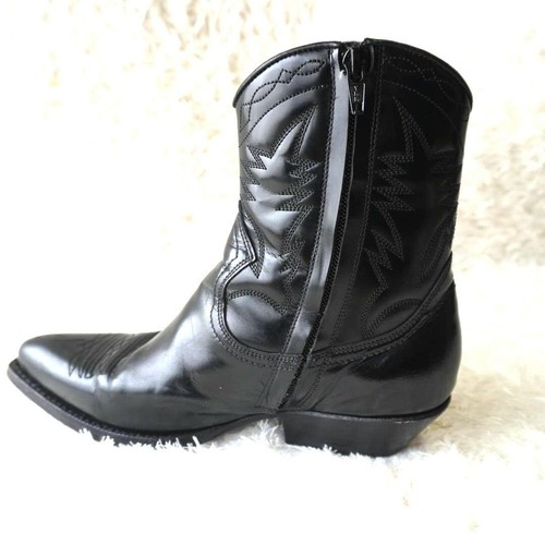 Saint Laurent Western Boots Leather Shoes Stitchwork Black Women's US5 / JP22 EX - Picture 3 of 19