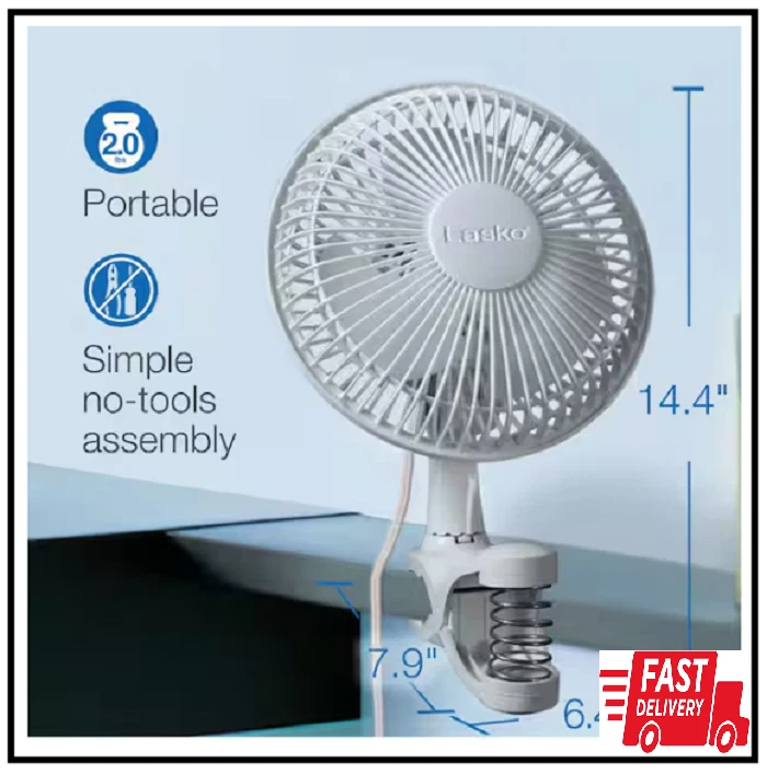 Lasko Mini Cooling Clip Fan 2-Speeds White Desk Table Quiet Small Office Corded - Image 3 of 3