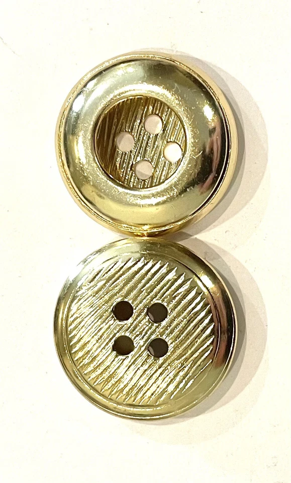 4pcs Gold Round Metal 4 Hole Button 23mm Filigree Lined Striation Wood Grain - Image 3 of 4