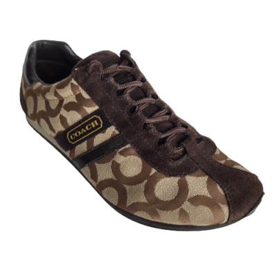 SALE！COACH スニーカーsofi leather slide 23cm (6B)(国内) Coach Kathleen Women's Brown/Beige Sneakers Shoes Q511 F0007