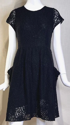 Morgane Le Fay BLACK Wool Lace Cap Sleeve Mini Dress Size M, Silk Lined New York - Image 1 of 4