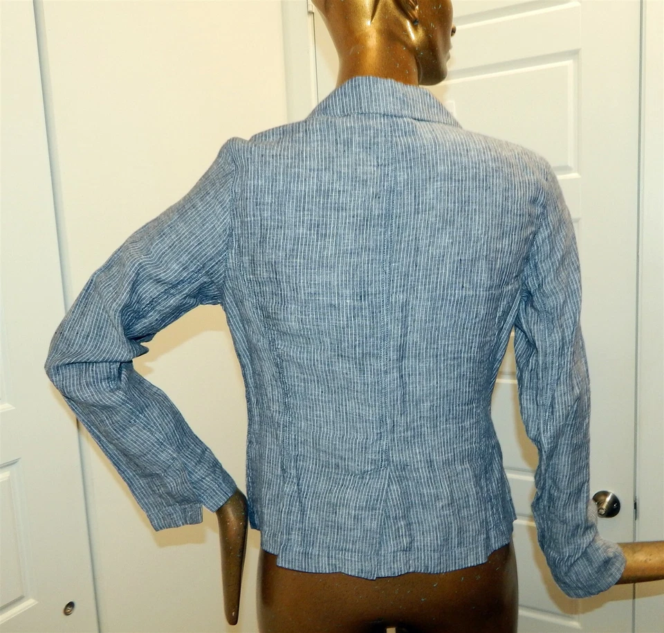 Eileen Fisher sz S Gray White Pin Stripe Lightweight Jacket - Image 3 of 4