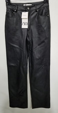 Zara ZW FAUX LEATHER  90S WIDE LEG PANTS 2969 242 800 Sz 2 - Black