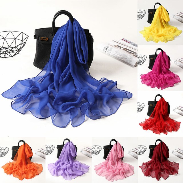❤ Damen Chiffon Schal Halstuch Strand Einfarbig Lang Sommer Sonnenschutz ❤ Damen Chiffon Schal Halstuch Strand Einfarbig Lang Sommer Sonnenschutz