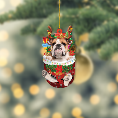English Bulldog Snow Pocket Christmas Ornament, English Bulldog