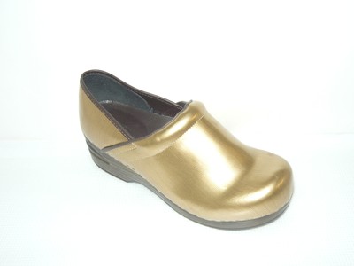gold clogs metallic